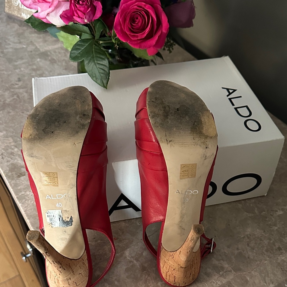 Aldo Red Peep-Toe Slingback Heels - Picture 5 of 7